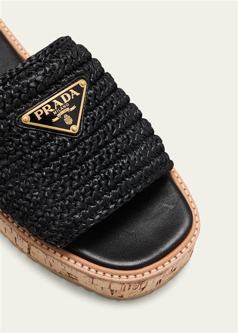 prada raffia cork flatform slide sandals|prada raffia slides for sale.